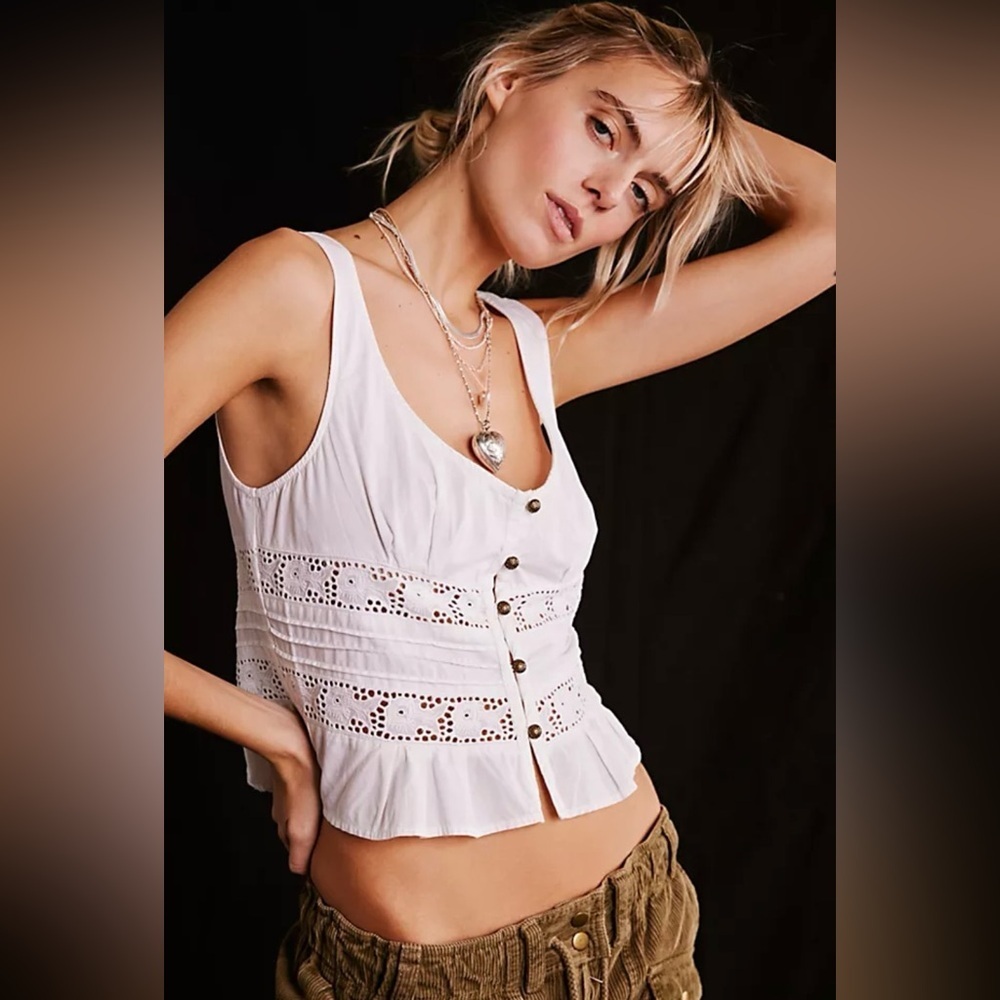 Free People Women's Kianna Lace Tank Top in Optic White Size XS NWT